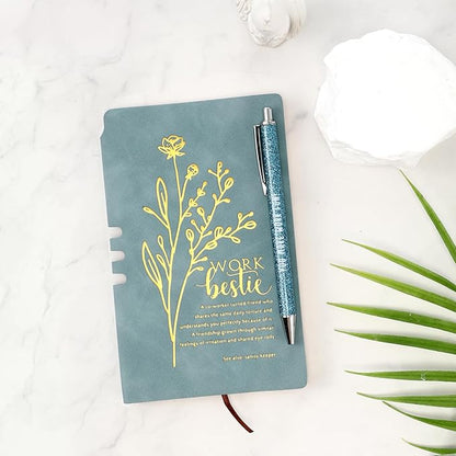 5 Pcs Work Besties Gifts for Women Set Leather Journal Ballpoint Pens with Box Thank You Appreciation Gift for Thanksgiving Christmas Birthday Work Bestie Gifts Coworker Friend (Blue)