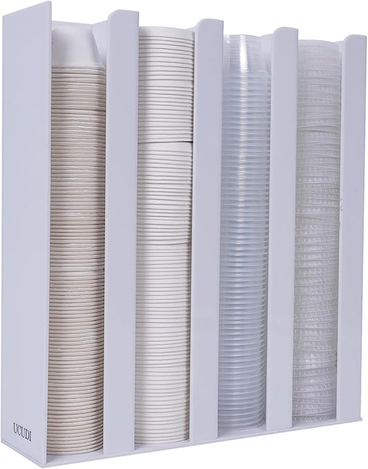 UCUDI Portion Sauce Cup Lid Holder for Restaurant 4 Compartments Plastic Sauce Cup Organizer Dispenser Fits Cups 2oz to 5.5oz in One Size for Counter or Wall Mount (White)