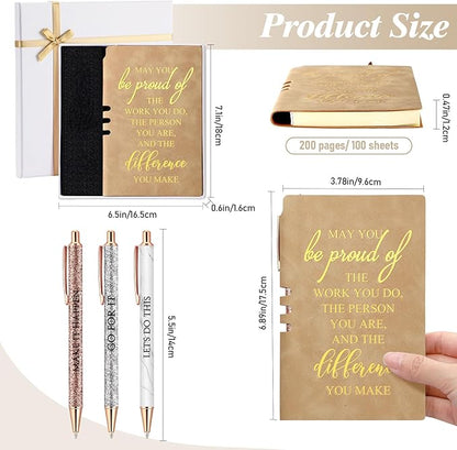 5 Pcs Employee Appreciation Gift Christmas Leather Journal Notebook 3 Ballpoint Pens with Box Thank You for Nurse Medical Assistant Coworker Teacher Social Worker Vet Tech Volunteer(Khaki)