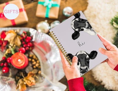 Cow Notebook Journal,Purple Cute Animal Notebook Journal for School Women Teen Girls Kids,Gifts for Cow Lovers,Hardcover Spiral Notebooks for Work Notes Journaling,5.5x8.3 Inch