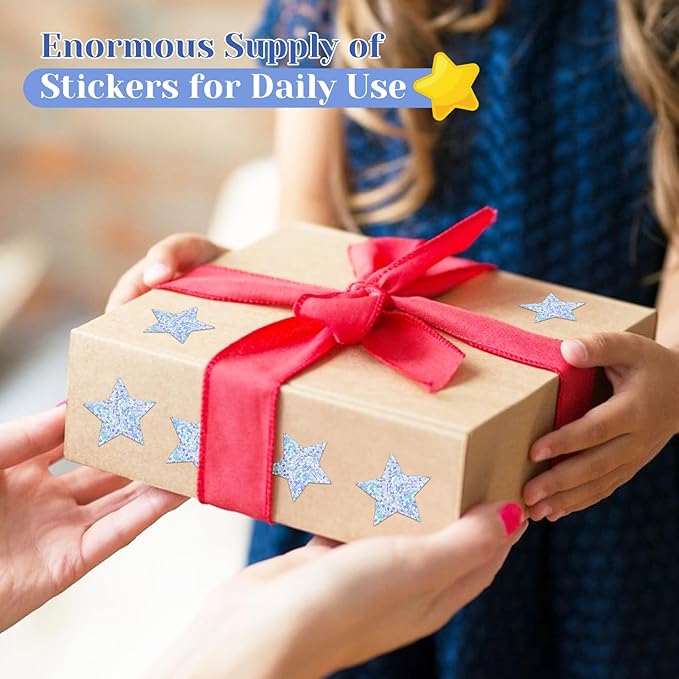 500 PCS Holographic Sparkly Silver Star Stickers, 1 inch Self Adhesive Metallic Glitter Foil Stickers Sparkly Star Sticker Reward Behavior Chart Labels for Kids Students Teachers Supplies