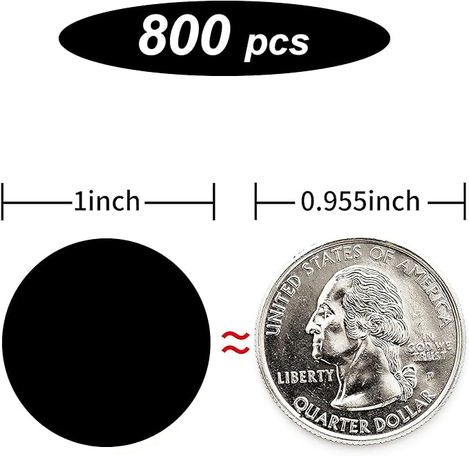 Starboling 800Pcs 1 Inch Black Round Color Coding,Dot Stickers Labels,Can Writing for Office,Student Classroom and Other Scenarios