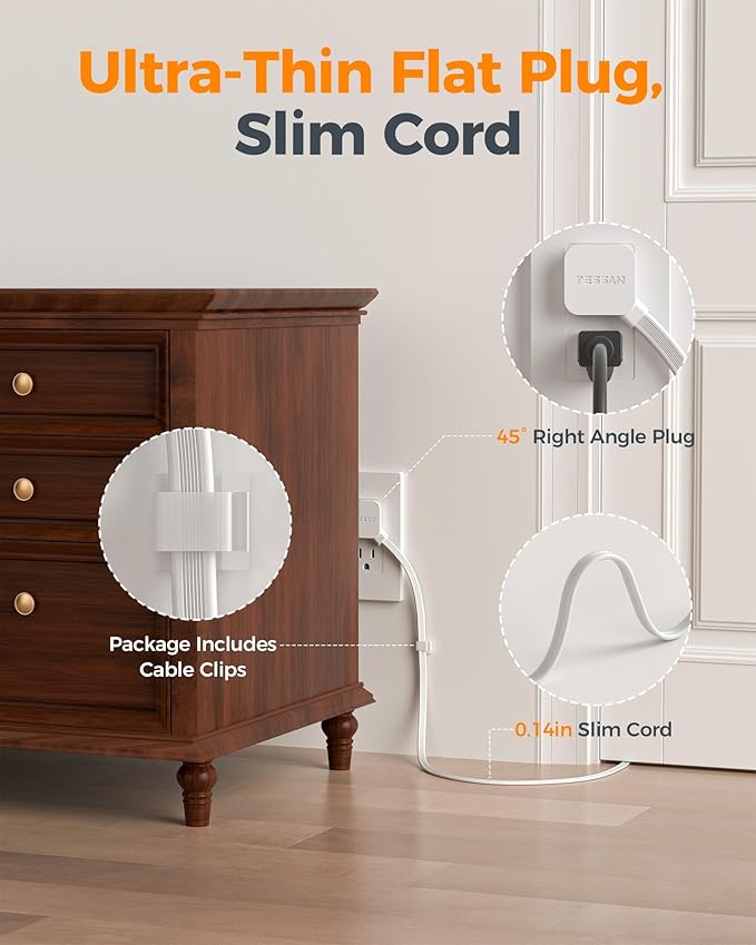 TESSAN Desk Clamp Power Strip 6 Ft, 2100J Surge Protector, 5 Outlets and 4 USB Ports (2 USB C), 1875W, 15A, Flat Plug Extension Cord with Multiple Outlets for Gaming Home Office Dorm Room