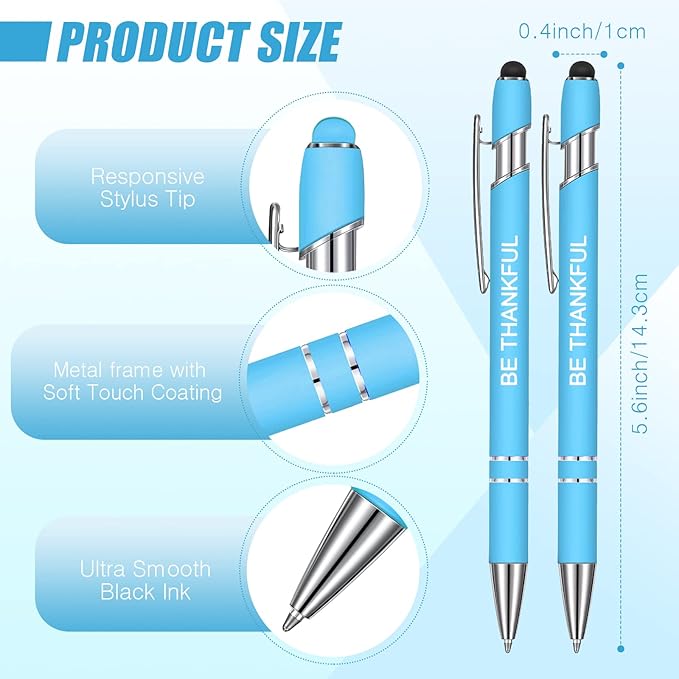 Zonon 12 Pcs Inspirational Pens Bulk Funny Ballpoint Pen with Stylus Tip Motivational Gifts for Christmas Teacher Coworkers Nurse School Office Supplies(Fresh Color,Bible Style)