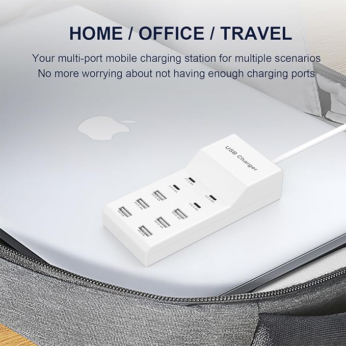 USB Charging Station for Multiple Devices USB Wall Charger Power Hub Strip Smart Plug Charging Dock Charge Block 4 Type C Ports Compatible with iPhone 15,iPod,Galaxy S Smart Phones, A18-3