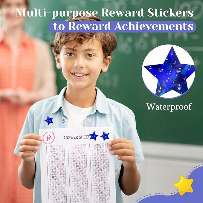 500 PCS Holographic Blue Star Stickers, 1 inch Self Adhesive Metallic Glitter Foil Stickers Sparkly Star Sticker Reward Behavior Chart Labels for Kids Students Teachers Supplies