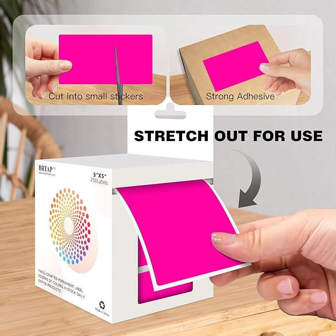 3x5 Inch Home Moving Labels 4 Rolls 1000 Stickers, Large Packing Box Labels Rectangular Colored Inventory Stickers for Moving Supplies Color Coded (Fluorescent Pink)