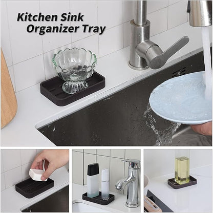 Silicone Kitchen Sink Organizer Tray for Multiple Usage,Easy Clean Sponges Holder for Kitchen Bathroom Counter or Sink,Dish Soap Dispenser,Scrubber,Bottle,Cup Coffee 4.9”x 3.2”