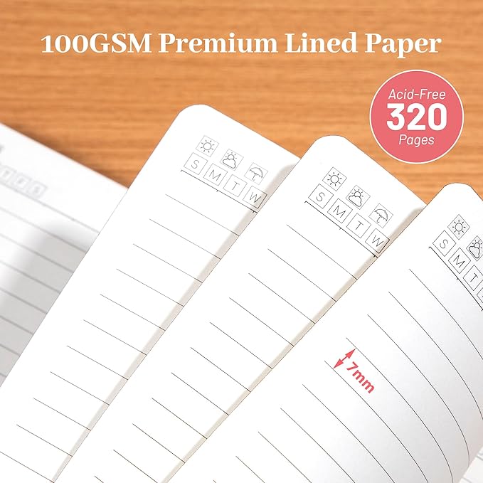 CAGIE Leather Lined Journal Notebook for Men & Women, Debossed Cross, 320 Pages 100 GSM Thick Paper, A5 Hardcover Journaling Notebooks for Writing, 5.7'' X 8.3'' Diary, Pink