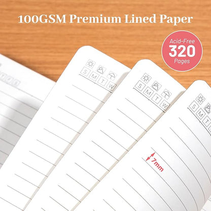 CAGIE Leather Lined Journal Notebook for Men & Women, Debossed Cross, 320 Pages 100 GSM Thick Paper, A5 Hardcover Journaling Notebooks for Writing, 5.7'' X 8.3'' Diary, Pink