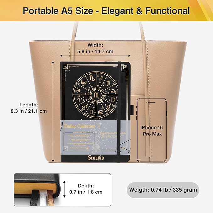 Scorpio Zodiac Astrology Undated Monthly Weekly Daily Planner Journal Notebook Hardcover A5 5.7" x 8.3" 160 Pages 100GSM Paper 2025 2026 2027 Holidays Calendar