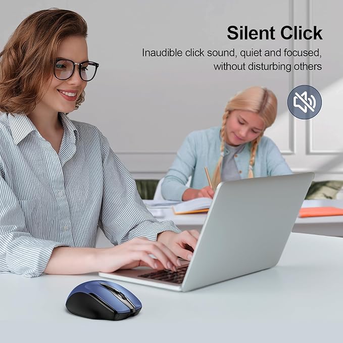 TECKNET Rechargeable Wireless Mouse, 2.4G Silent Quiet Click, 6 Adjustable 4800 DPI, Cordless Computer Mouse, Ergonomic Mouse for Laptop, 6 Buttons USB for Chromebook, Ergo Grip - Blue