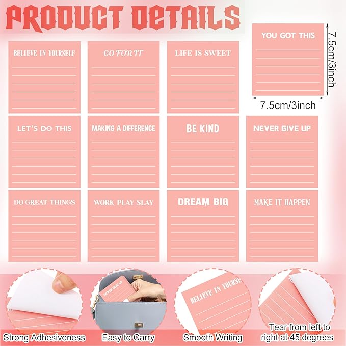 Yinder 24 Pcs Inspirational Sticky Notes Christmas Stocking Stuffers Motivational Sticky Notes Pad Employee Appreciation Gift Bulk for Teacher Nurse Coworker Office 3 x 3'' (Inspirational,Pink)