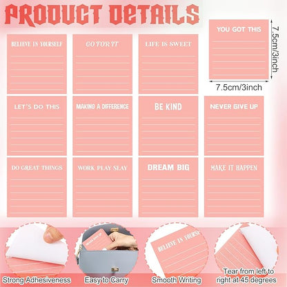 Yinder 24 Pcs Inspirational Sticky Notes Christmas Stocking Stuffers Motivational Sticky Notes Pad Employee Appreciation Gift Bulk for Teacher Nurse Coworker Office 3 x 3'' (Inspirational,Pink)