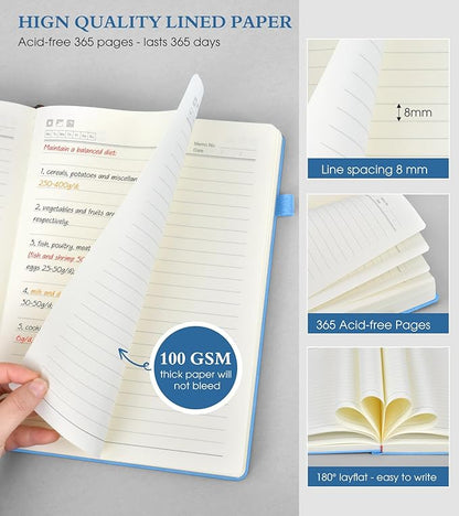 A4 Lined Journal Notebook，365 Page Large Leather Journals for Writing Women Men，Hardcover Notebook with 100Gsm Thick Pages for Travel，Work，School，College Ruled, Daily Diary (8.5" x 11.4")