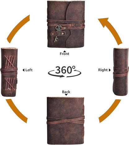 LEATHER VILLAGE Leather Journal – 200 Handmade Vintage Deckle Edge Paper – Leather bound Journal For Women Men- Vintage Key Closure - Book of Shadows - 6X4 inches (A6) - Fuchsia