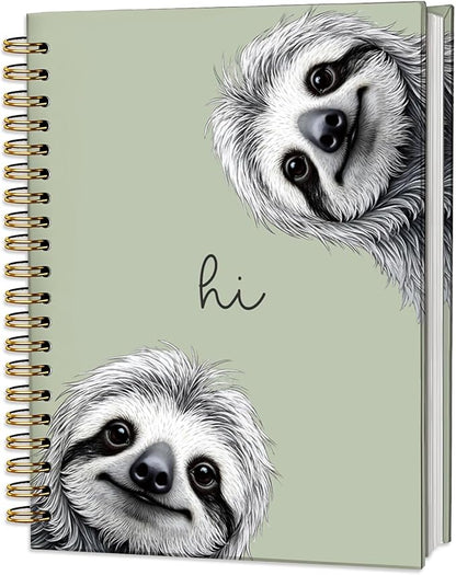 Sloth Notebook Journal,Green Cute Animal Notebook Journal for School Women Teen Girls Kids,Gifts for Sloth Lovers,Hardcover Spiral Notebooks for Work Notes Journaling,5.5x8.3 Inch