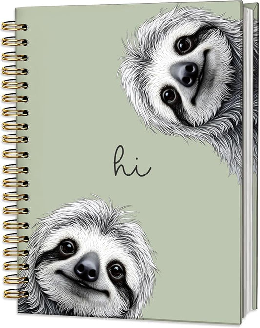 Sloth Notebook Journal,Green Cute Animal Notebook Journal for School Women Teen Girls Kids,Gifts for Sloth Lovers,Hardcover Spiral Notebooks for Work Notes Journaling,5.5x8.3 Inch