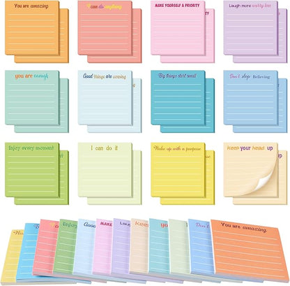 Yinder 24 Pcs Inspirational Sticky Notes Christmas Stocking Stuffers Motivational Sticky Notes Pad Employee Appreciation Gift Bulk for Teacher Nurse Coworker Office 3 x 3'' (Inspirational,Light Color)