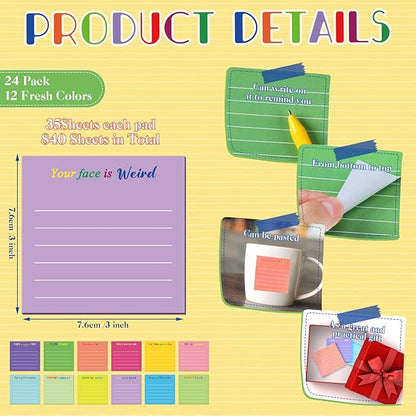 Yinder 24 Pcs Inspirational Sticky Notes Christmas Stocking Stuffers Motivational Sticky Notes Pad Employee Appreciation Gift Bulk for Teacher Nurse Coworker Office 3 x 3'' (Funny,Dark Color)