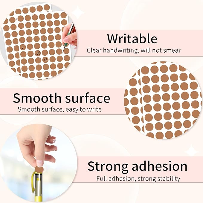Starboling Dot Stickers - 1/2 Inch Brown Circle Labels, 1400pcs Writable Color Coding, Round Office Classroom Garage Sale Stickers