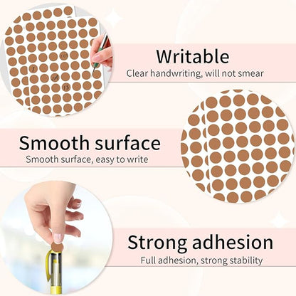 Starboling Dot Stickers - 1/2 Inch Brown Circle Labels, 1400pcs Writable Color Coding, Round Office Classroom Garage Sale Stickers