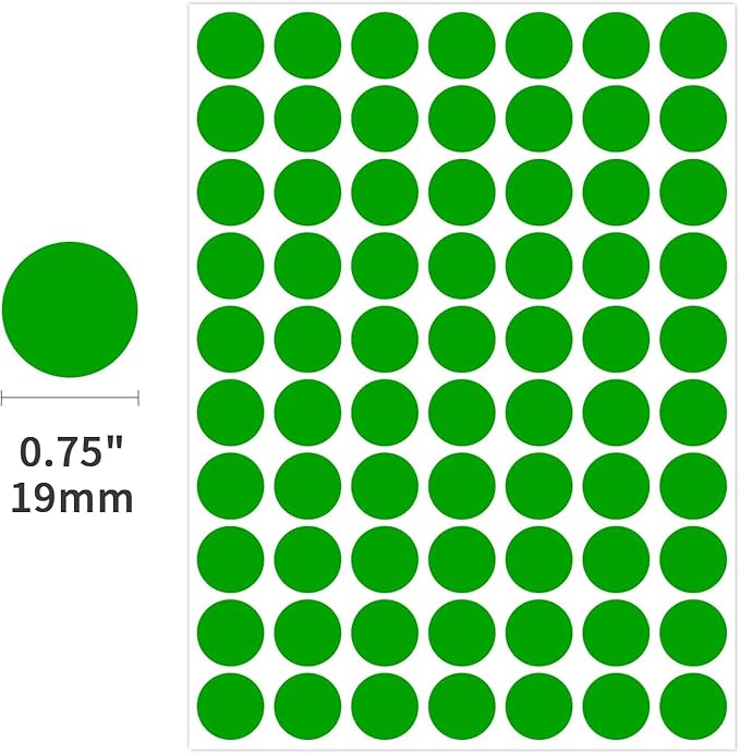 1400 PCS Colored Dot Stickers Round Color Coding Labels Polka Circle Dot Label Sticker for Office,Classroom,Papers Etc (Green, 3/4 inches)