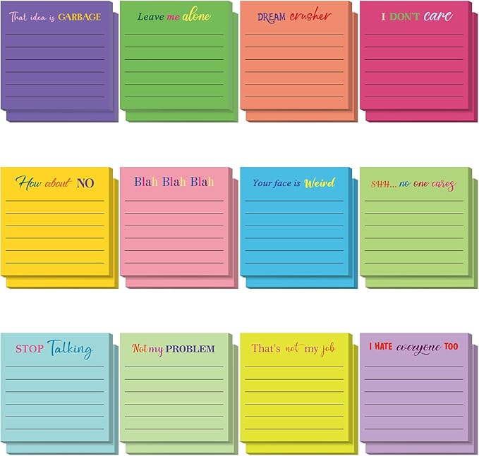 Yinder 24 Pcs Inspirational Sticky Notes Christmas Stocking Stuffers Motivational Sticky Notes Pad Employee Appreciation Gift Bulk for Teacher Nurse Coworker Office 3 x 3'' (Funny,Bright Color)