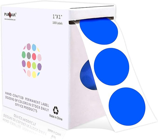 PARLAIM 1 Inch Round Permanent Adhesive Color-Code Dot Stickers,1000 per Roll dots Label Dispenser Box,Bright Blue Circle Stickers Label for Office Classroom (Blue)