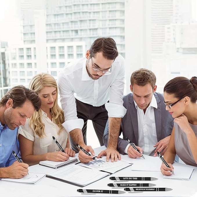 Zonon 12 Pcs Inspirational Pens Bulk Funny Ballpoint Pen with Stylus Tip Motivational Gifts for Christmas Teacher Coworkers Nurse School Office Supplies(Black,Motivational Style)