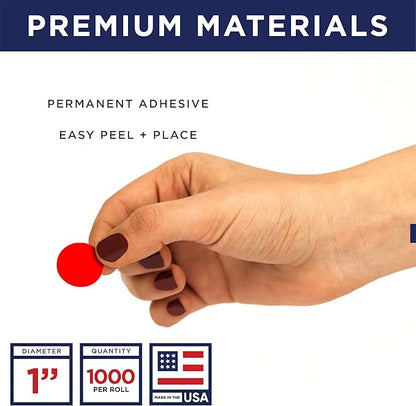 Red 1-Inch Circle Dot Stickers – 1,000 Round Adhesive Labels per Roll, Colored Stickers for Garage Sale Price Tags, Classroom, Inventory, Office & Yard Sale Supplies, Made in USA