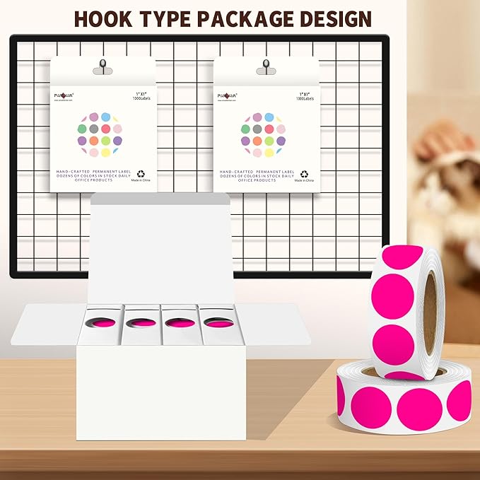 PARLAIM 4 Rolls 4000PCS 1 inch Round Color Coding Circle Dot Labels, 4000Pcs Color- Coding Label Sticker for Home Office Classroom (Fluorescent Pink)
