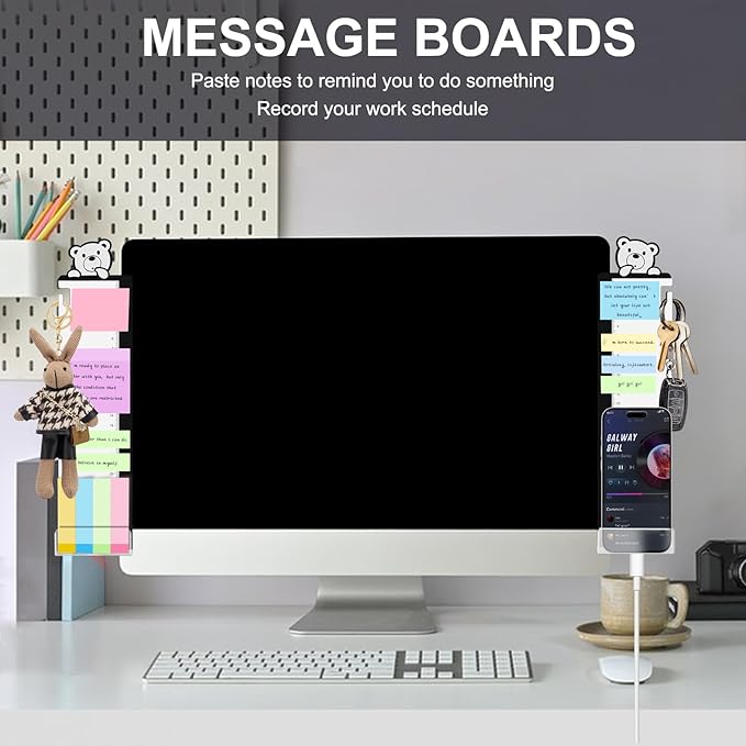 Office Desk Accessories 2pcs Monitor Memo Board Computer Message Board - Computer Side Panel Memo Creative Monitor Side Panel with Phone Holder Suitable for Office Home Desktop (with Grease Pencil)