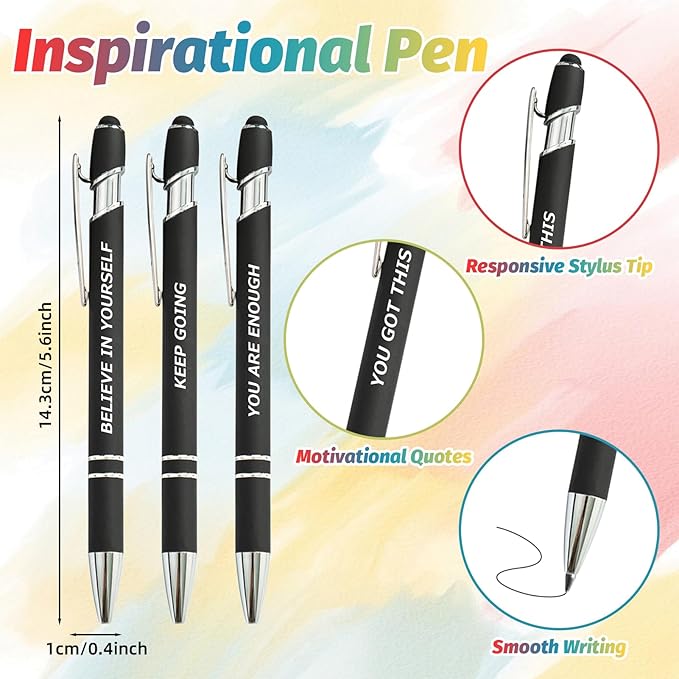 40 Piece Inspirational Pens Kit with Stylus Tip & Sayings – 20 Motivational Pen + 20 Individual Bags – Uplifting Quote & Positive Ideas – For Teachers, Office, School, Meetings, Team Events(Black)