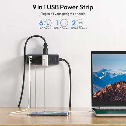 NTONPOWER Extension Cord 25 ft, 1080 Joules Surge Protector Power Strip with 6 Widely Outlets 3 USB (1 USB C), Long Extension Cord for Home Office Dorm Room Essentials