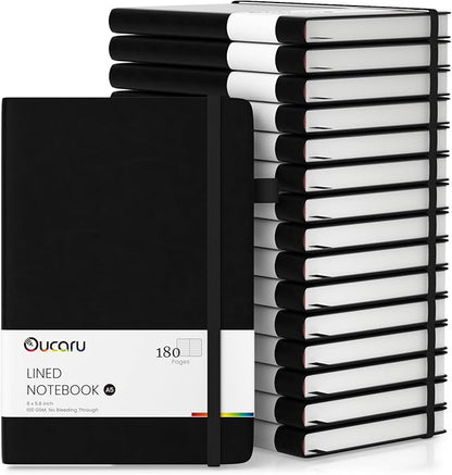 Oucaru Lined Journal Notebook, 16 Pack, 180 Pages, A5 Journals for Writing, 100 GSM Thick Paper, Small Notebooks Daily Journal for Women Men Work, Business, School, Travel Supplies