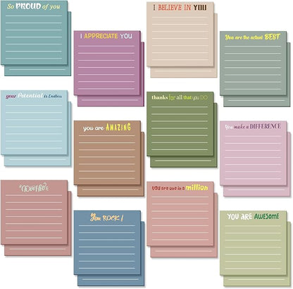 Yinder 12 Pcs Employee Appreciation Sticky Notes Xmas Gift Bulk Motivation Note Pads Mini Inspirational Note Gift for Teacher Nurse Staff Coworker Office Supply 3 x 3'' (Appreciation,Neutral Color)