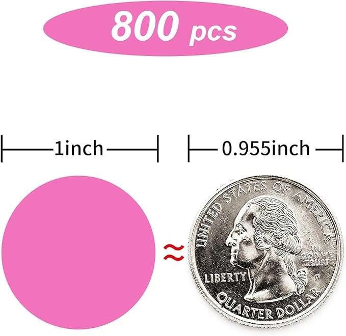 Starboling 800Pcs 1 Inch Pink Round Color Coding,Dot Stickers Labels,Can Writing for Office,Student Classroom and Other Scenarios