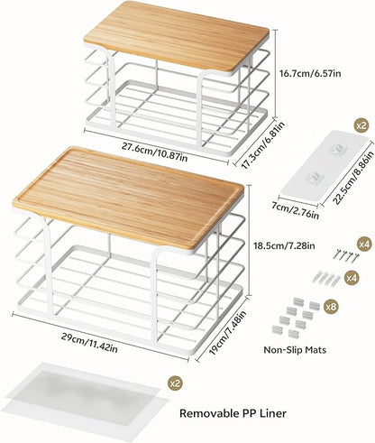 2 Pack Pantry organizers and Storage,Kitchen Organization with Bamboo Top,Stackable Kitchen Pantry bin for Onion,Potato,Fruits,Produce,Vegetable,White