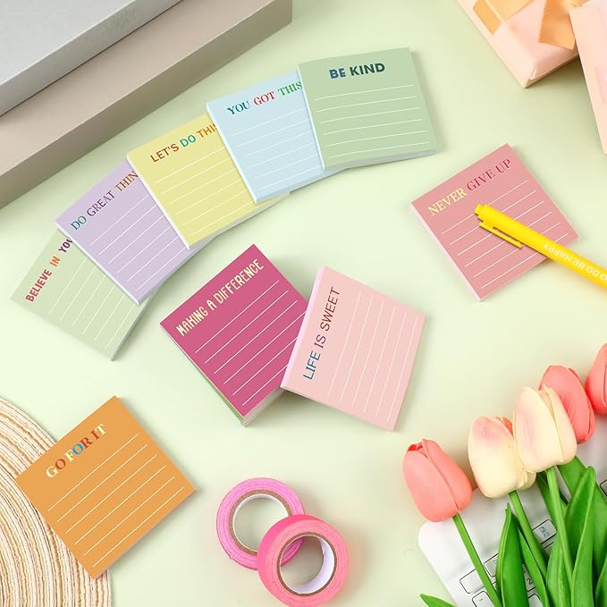 Yinder 24 Pcs Inspirational Sticky Notes Christmas Stocking Stuffers Motivational Sticky Notes Pad Employee Appreciation Gift Bulk for Teacher Nurse Coworker Office 3 x 3'' (Inspirational,Macaroon)