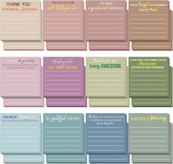 Yinder 48 Pcs Employee Appreciation Sticky Notes Xmas Gift Bulk Motivation Note Pads Mini Inspirational Note Gift for Teacher Nurse Staff Coworker Office Supply 3 x 3'' (Appreciation, Morandi)