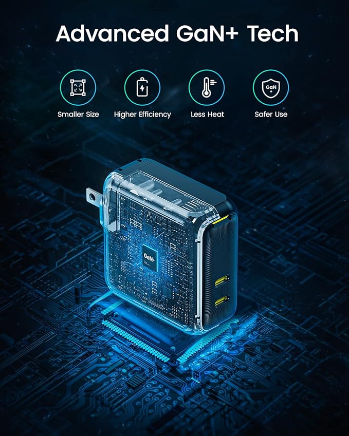 AOHI 100W USB C Charger GaN+, 2 Port Type C PD Wall Charger Foldable Power Adapter with 4ft USB C LED Display Cable for MacBook Pro/Air, iPad Pro, iPhone 15/14/13/12, Galaxy, Laptops, Black