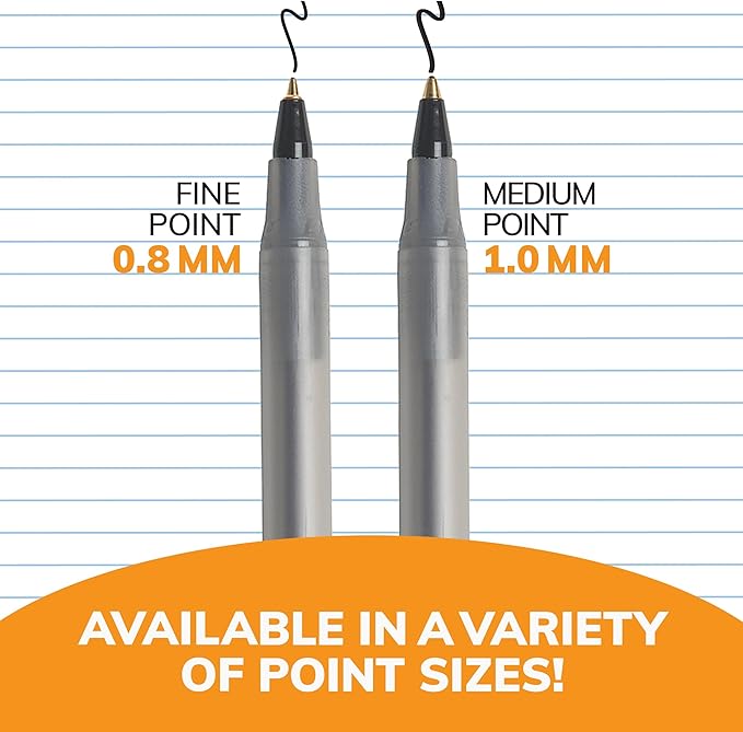 BIC Round Stic Xtra Precision Fine Blue Ballpoint Pens, Medium Point (0.8 mm), 12-Count Pack, Excellent Writing Pens