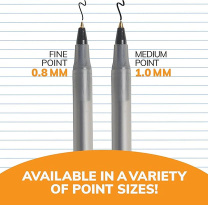 BIC Round Stic Xtra Precision Fine Blue Ballpoint Pens, Medium Point (0.8 mm), 12-Count Pack, Excellent Writing Pens