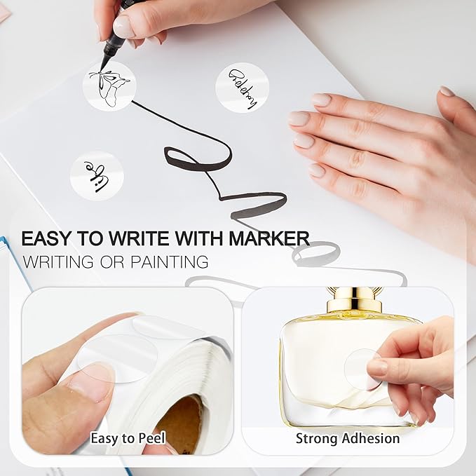 PARLAIM 1 Inch Round Permanent Adhesive Color-Code Dot Stickers,1000 per Roll dots Label Dispenser Box,Circle Stickers Label for Office Home Transparent