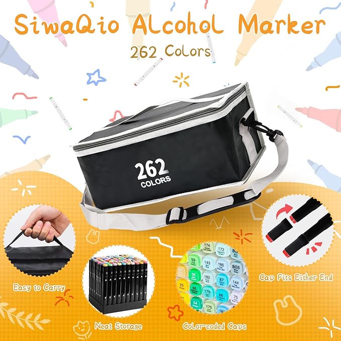262 Colors Alcohol Markers with APP, Dual Tip Art Marker for Adults Coloring Books, Alcohol Ink Based Illustration Markers Set for Adult Artist Drawing Sketching Painting Lettering Cards