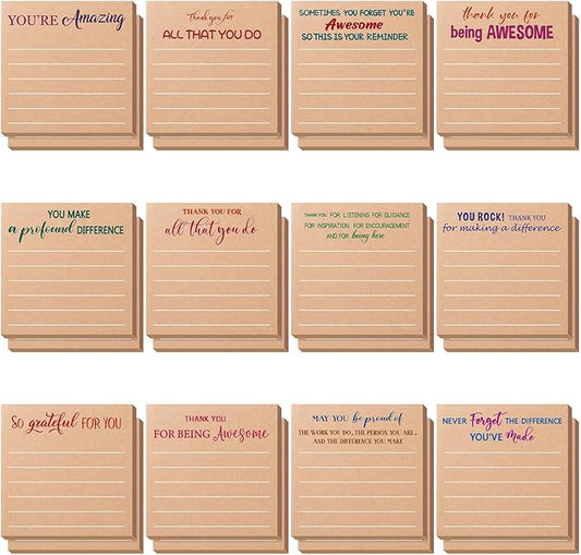 Yinder 24 Pcs Employee Appreciation Sticky Notes Xmas Gift Bulk Motivation Note Pads Mini Inspirational Note Gift for Teacher Nurse Staff Coworker Office Supply 3 x 3'' (Appreciation,Kraft Color)
