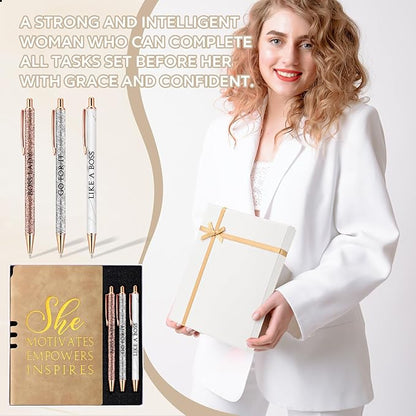 5 Pcs Boss Gifts for Women Set Leather Journal Ballpoint Pens with Box Thank You Employee Appreciation Thanksgiving Christmas Gifts for Female Leader Birthday Bestie Coworker (Khaki)