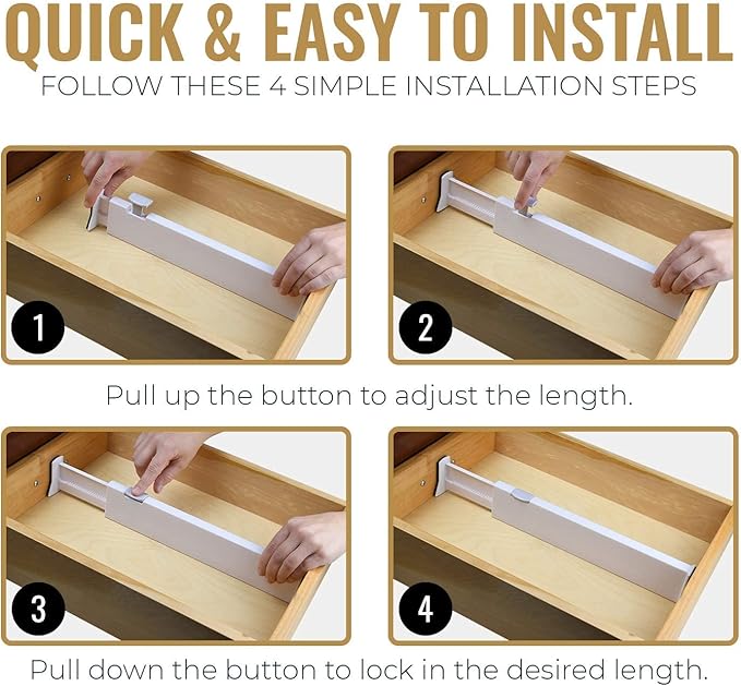 RAPTUROUS Adjustable Deep Drawer Divider – 5" Tall, Expandable 13-22", 5-Pack, Non-Slip Drawer Dividers for Clothes, Dresser, Kitchen & Office Organization (White)