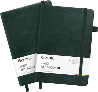 Oucaru Lined Journal Notebook, 2 Pack, 180 Pages, A5 Journals for Writing, 100 GSM Thick Paper, Small Notebooks Daily Journal for Women Men Work, Business, School, Travel Supplies